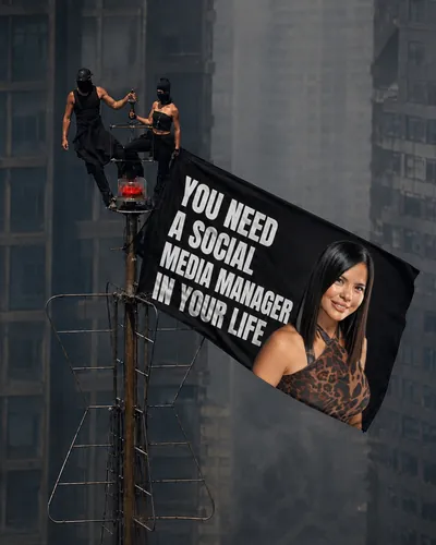 Street banner of Fiorella with the message You need a social media manager in your life