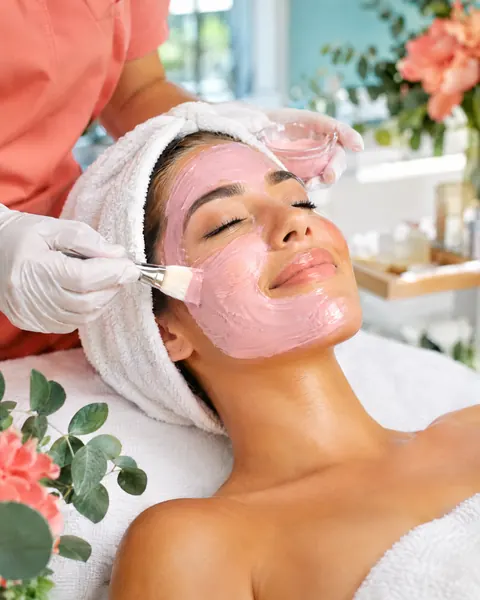 Client relaxing during a facial treatment at a med spa