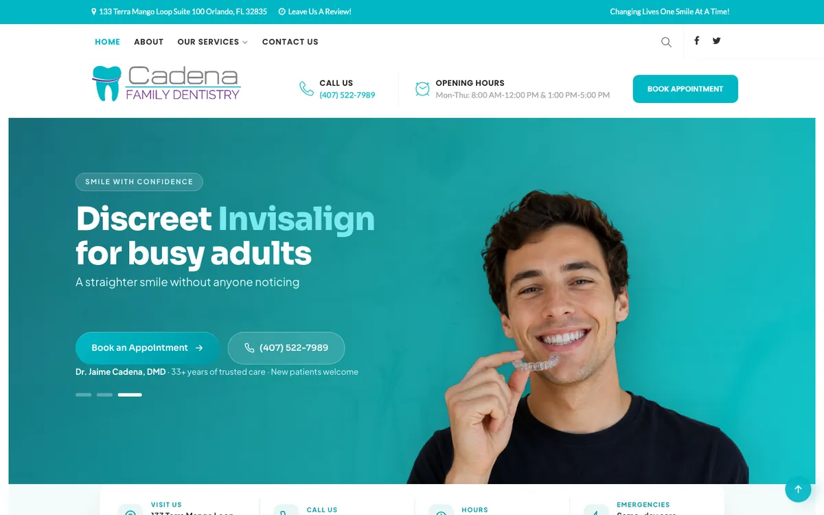 Página principal de Cadena Family Dentistry